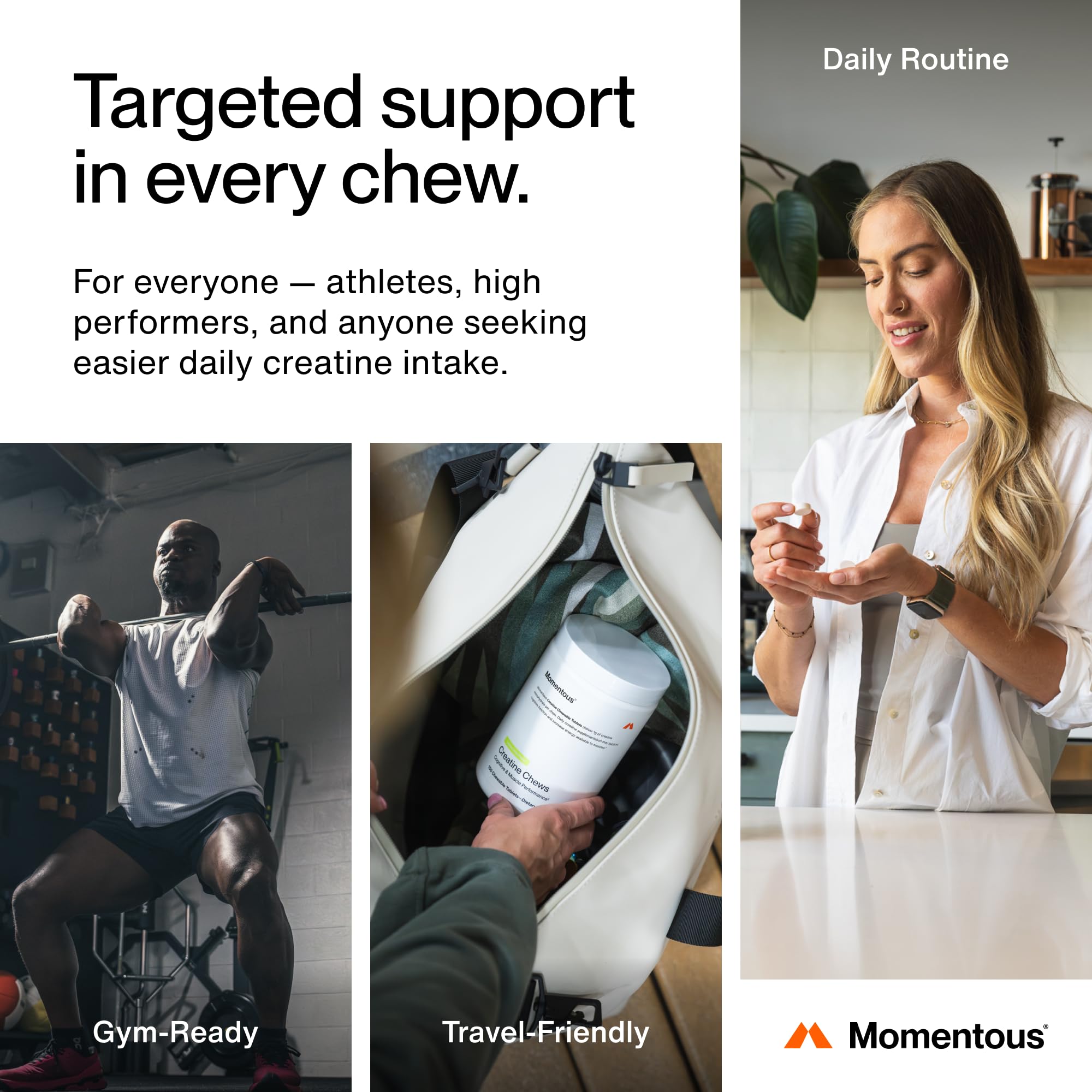 Momentous Creatine Chews - Creatine Monohydrate - Supports Strength, Lean Muscle, & Recovery for Men & Women - NSF Certified for Sport - 150 Chewable Tablets - Lemon Lime - Image 4